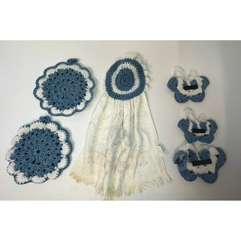 VTG Lot 6 Crochet Doily Towel Butterfly Bunny‎ Easter Cottage Core Handmade